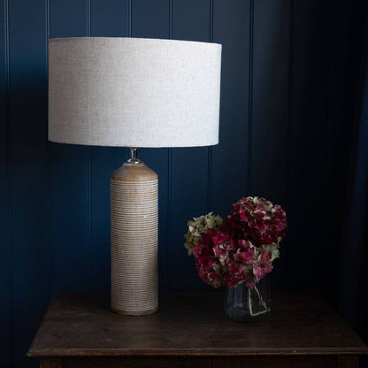 Abson - Distressed White, Wooden Table Lamp with Linen Shade