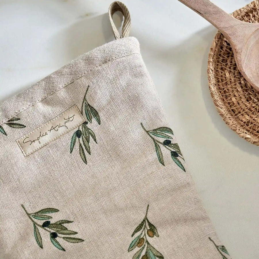 Olive Linen Oven Mitt image 2