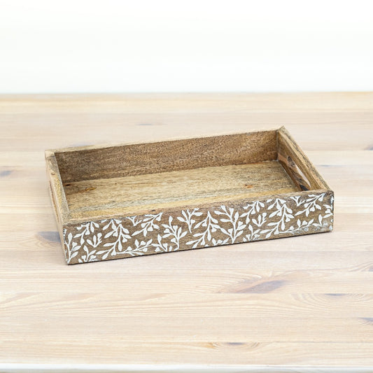 Medium Flower Design Mango Wood Serving Tray