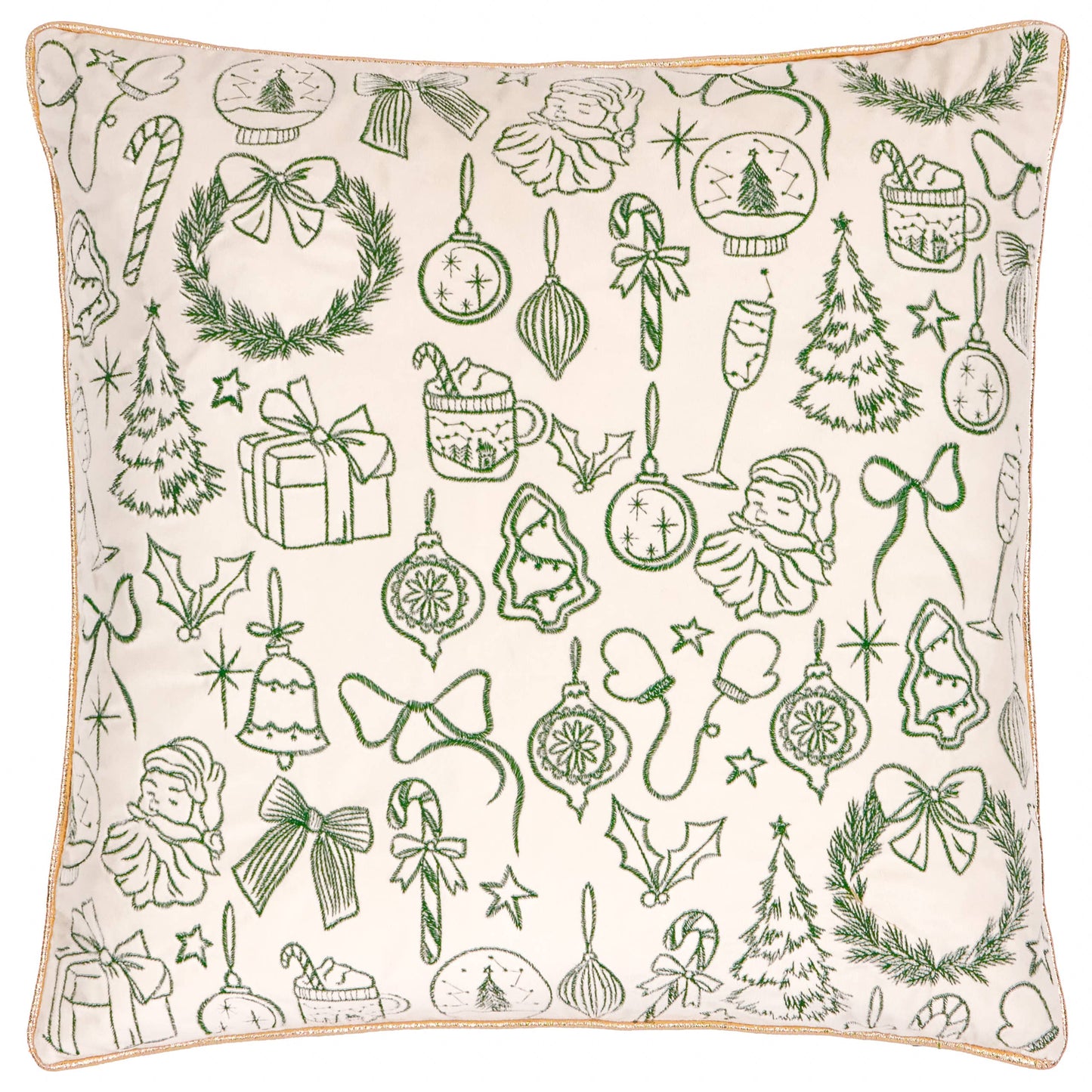 Merry Christmas Velvet Cushion Ecru/Dark Green