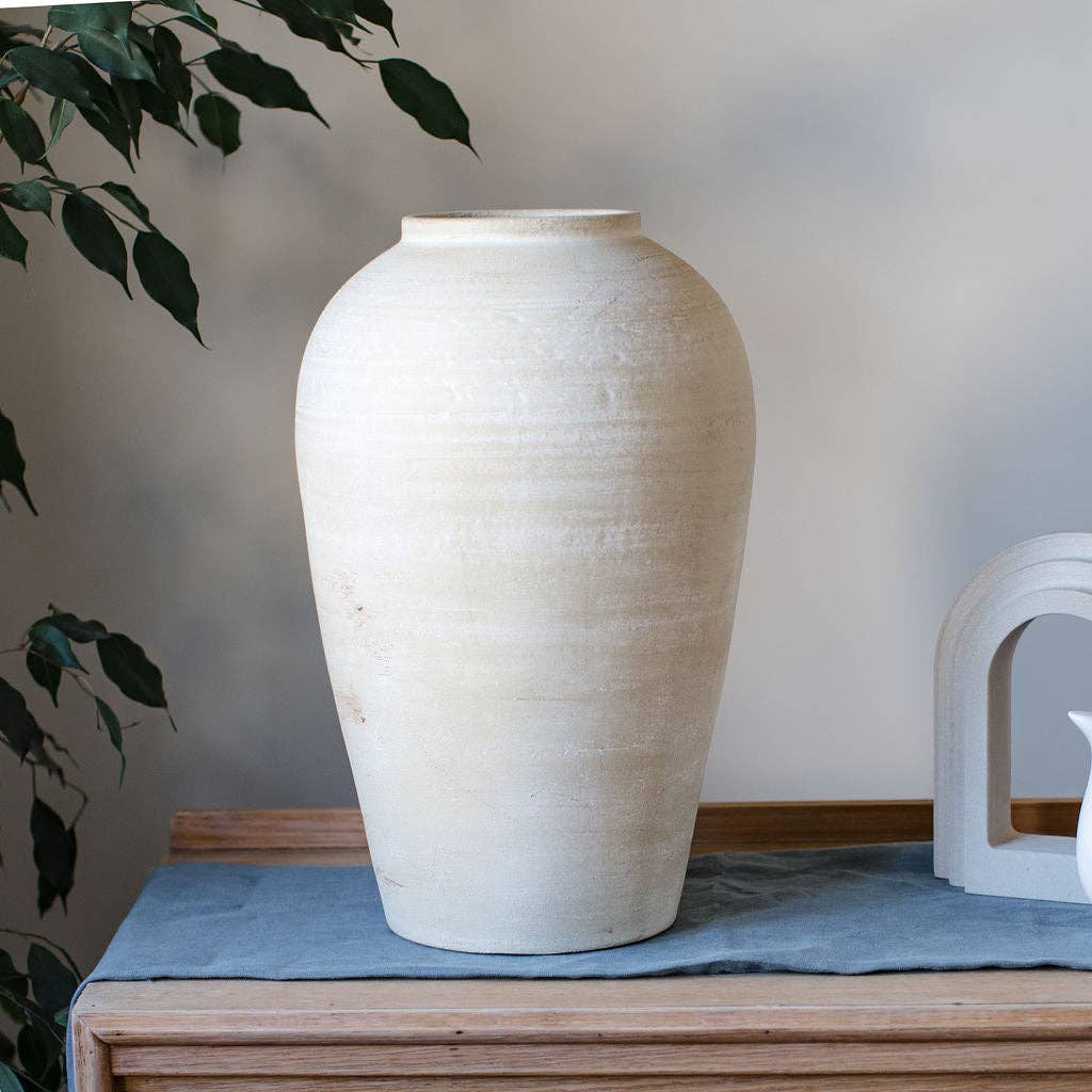 Langdale - Large Terracotta Decorative Vase - Cream