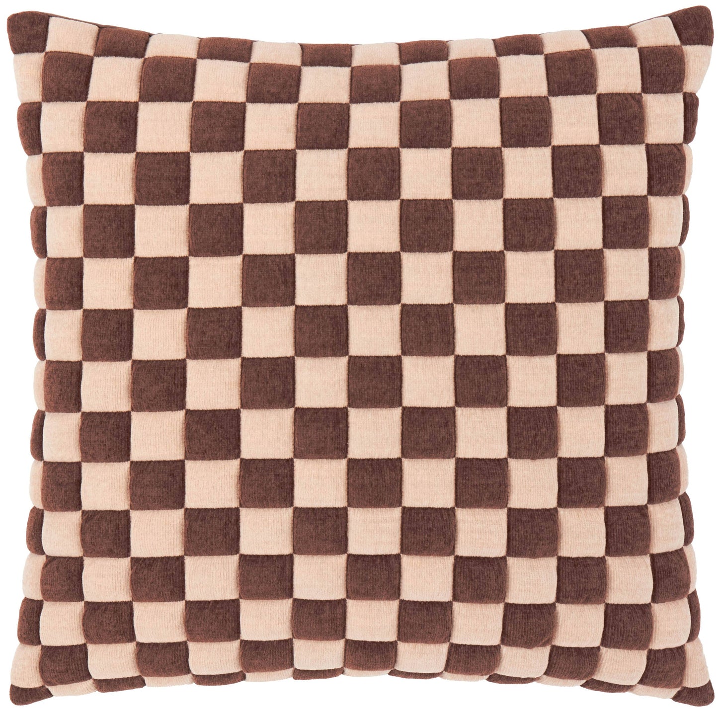 Softie Checkerboard Quilted Cushion Chocolate/Sand