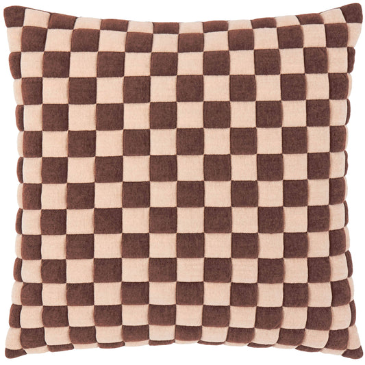 Softie Checkerboard Quilted Cushion Chocolate/Sand