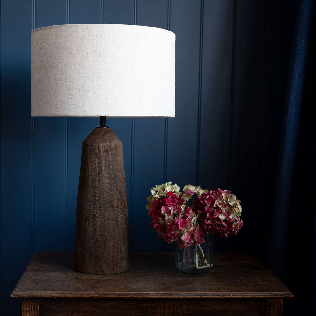 Tormarton - Chocolate Brown Rustic Wooden Table Lamp with Linen Shade