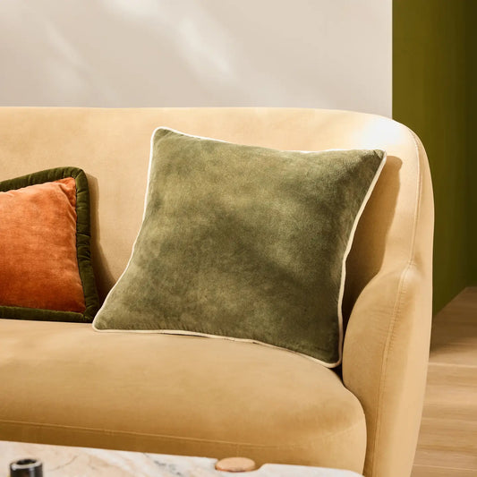 Bailey Brushed Cotton Velvet Cushion Green/Buttermilk