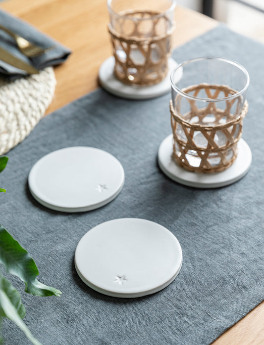 Round Coasters Ceramic Set of 4 White