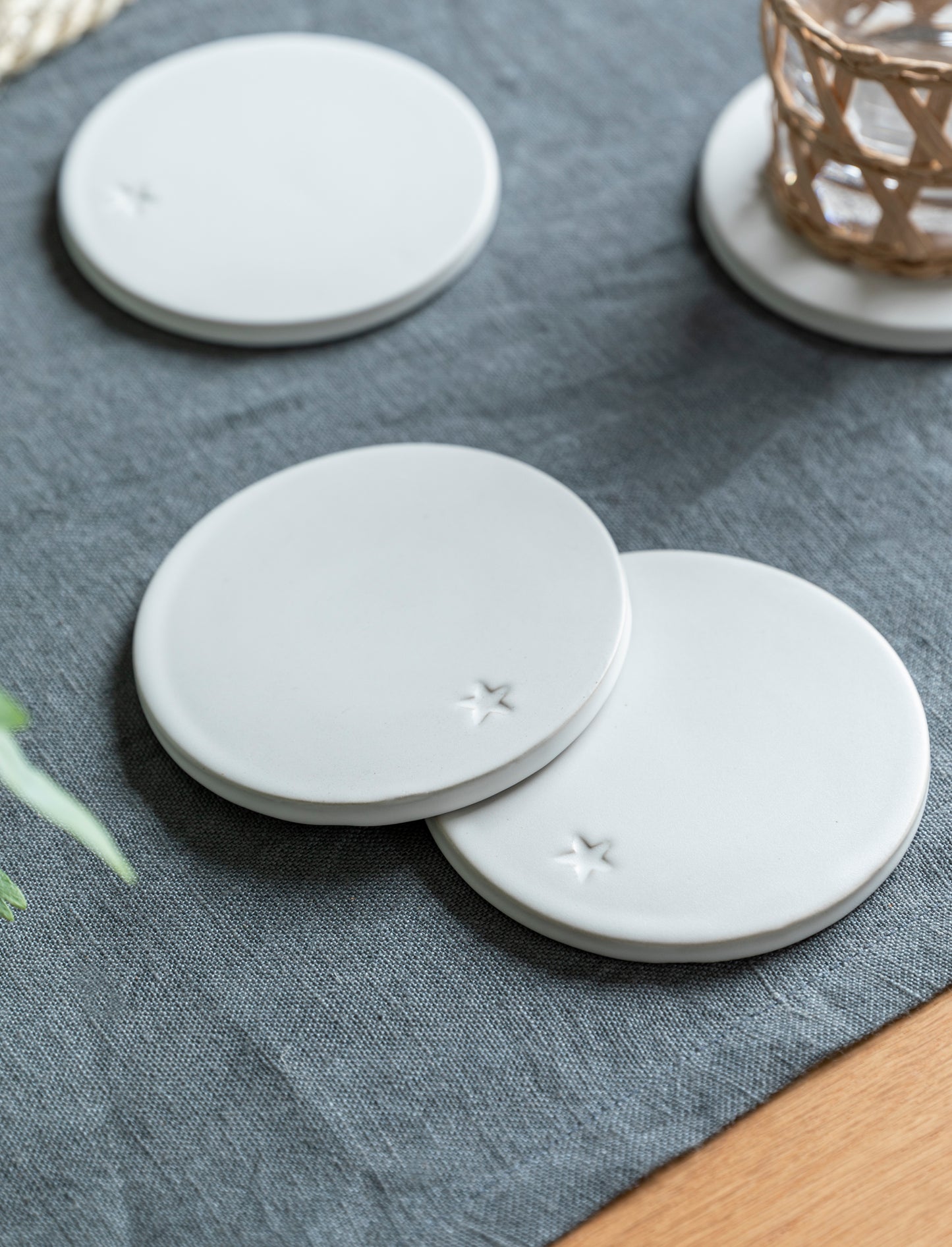Round Coasters Ceramic Set of 4 White