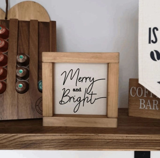 Christmas Mini 15cm Square Sign, Merry and Bright Sign