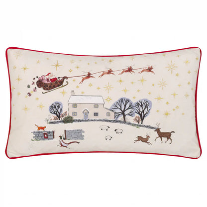 Cotswold Christmas Embroidered Velvet Cushion Cream/Burgundy