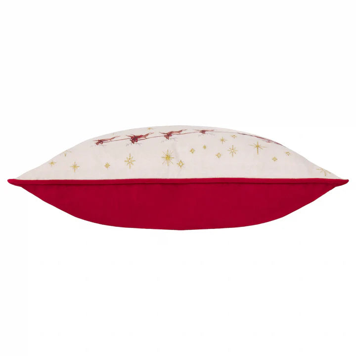 Cotswold Christmas Embroidered Velvet Cushion Cream/Burgundy