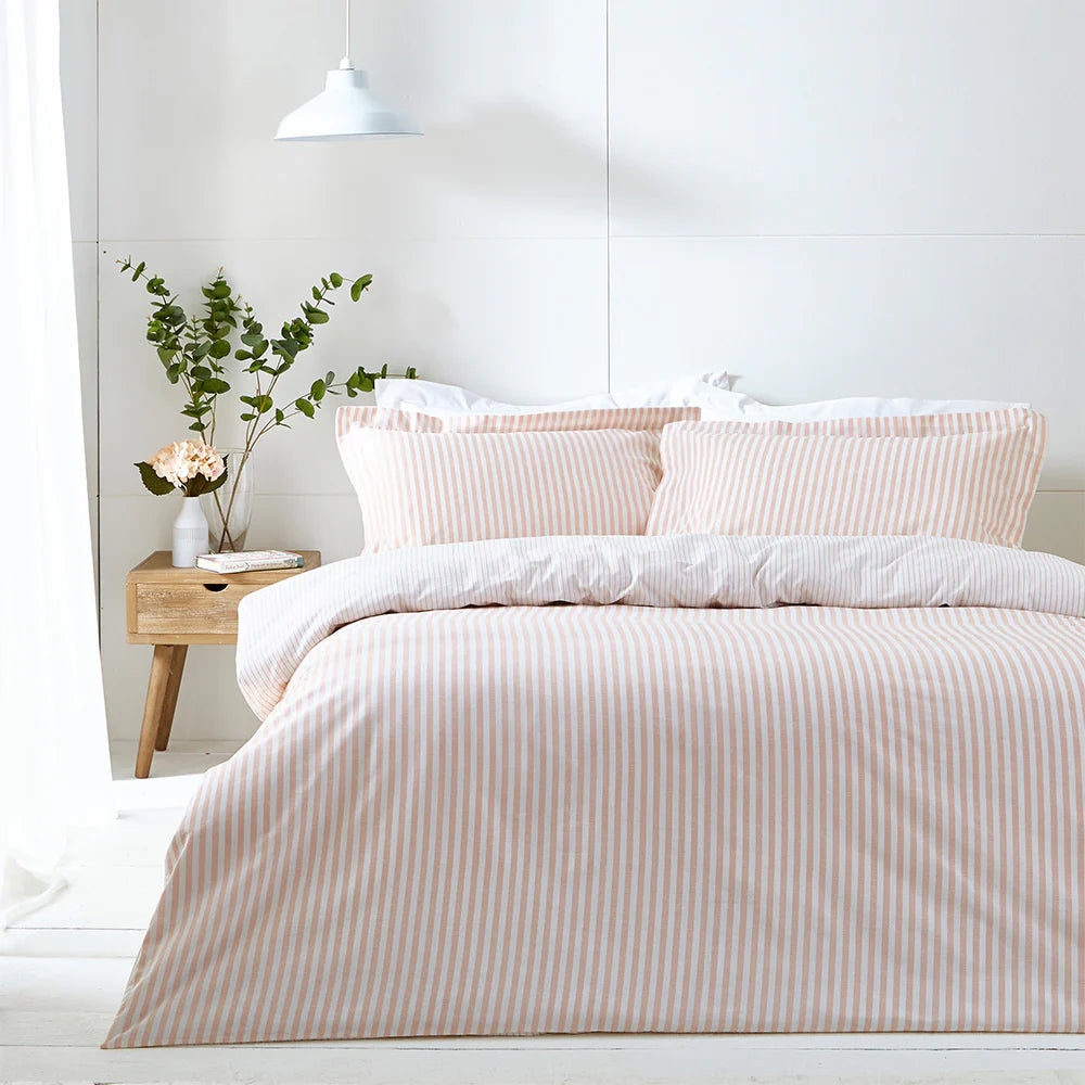 Hebden Mélange Stripe 100% Cotton Single Duvet Cover Set Blush