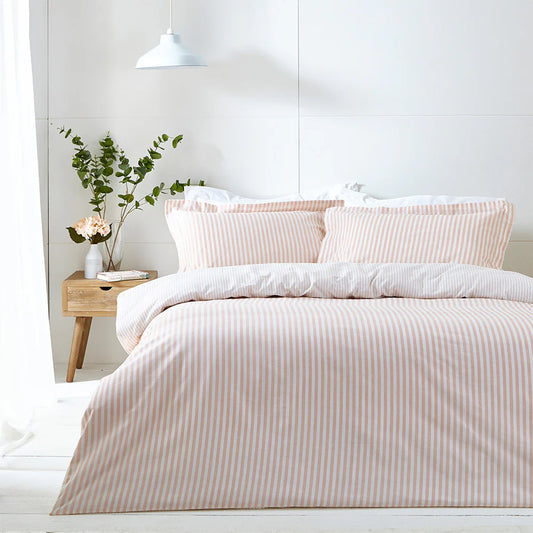 Hebden Mélange Stripe 100% Cotton Single Duvet Cover Set Blush