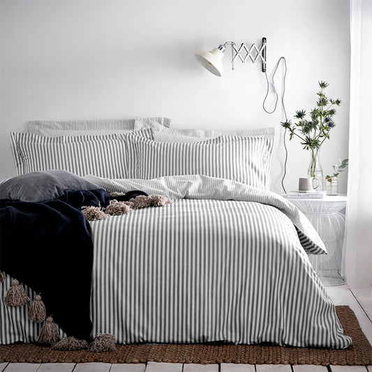 Hebden Mélange Stripe 100% Cotton Single Duvet Cover Set Grey
