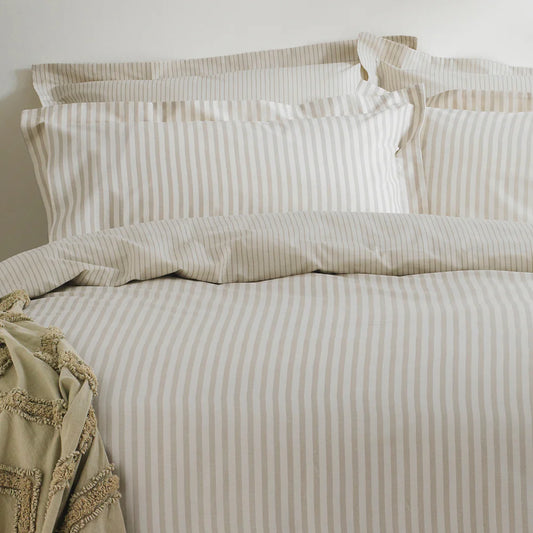 Hebden Mélange Stripe 100% Cotton Single Duvet Cover Set Natural
