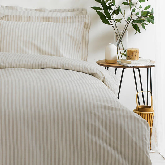 Hebden Mélange Stripe 100% Cotton Single Duvet Cover Set Natural
