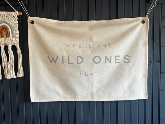 Where the Wild Ones Play Wall Hanging  - Blue/Grey