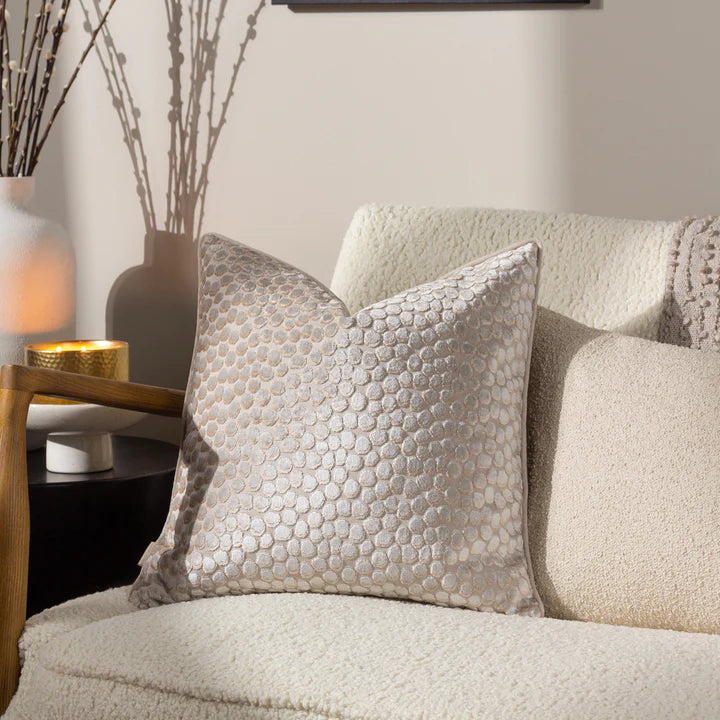 Lanzo Cut Velvet Piped Cushion Moonbeam
