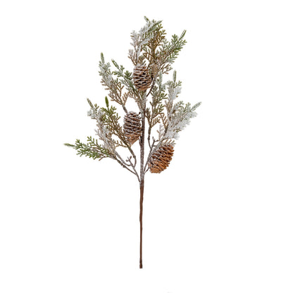 Frosted Cypress Fir Branch Spray With Pinecones