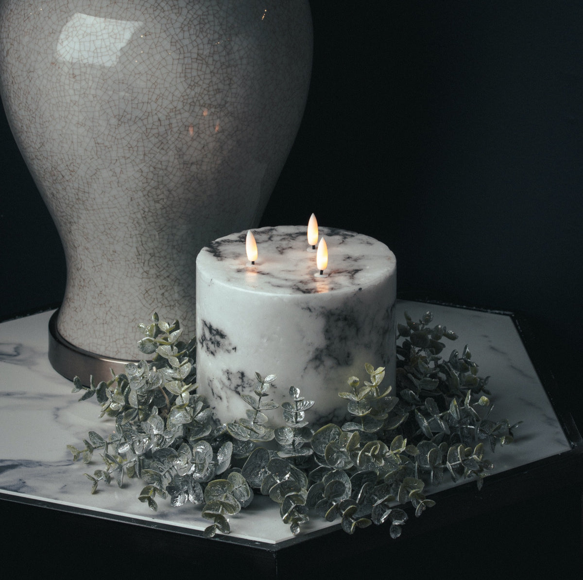 Frosted Eucalyptus Candle Wreath