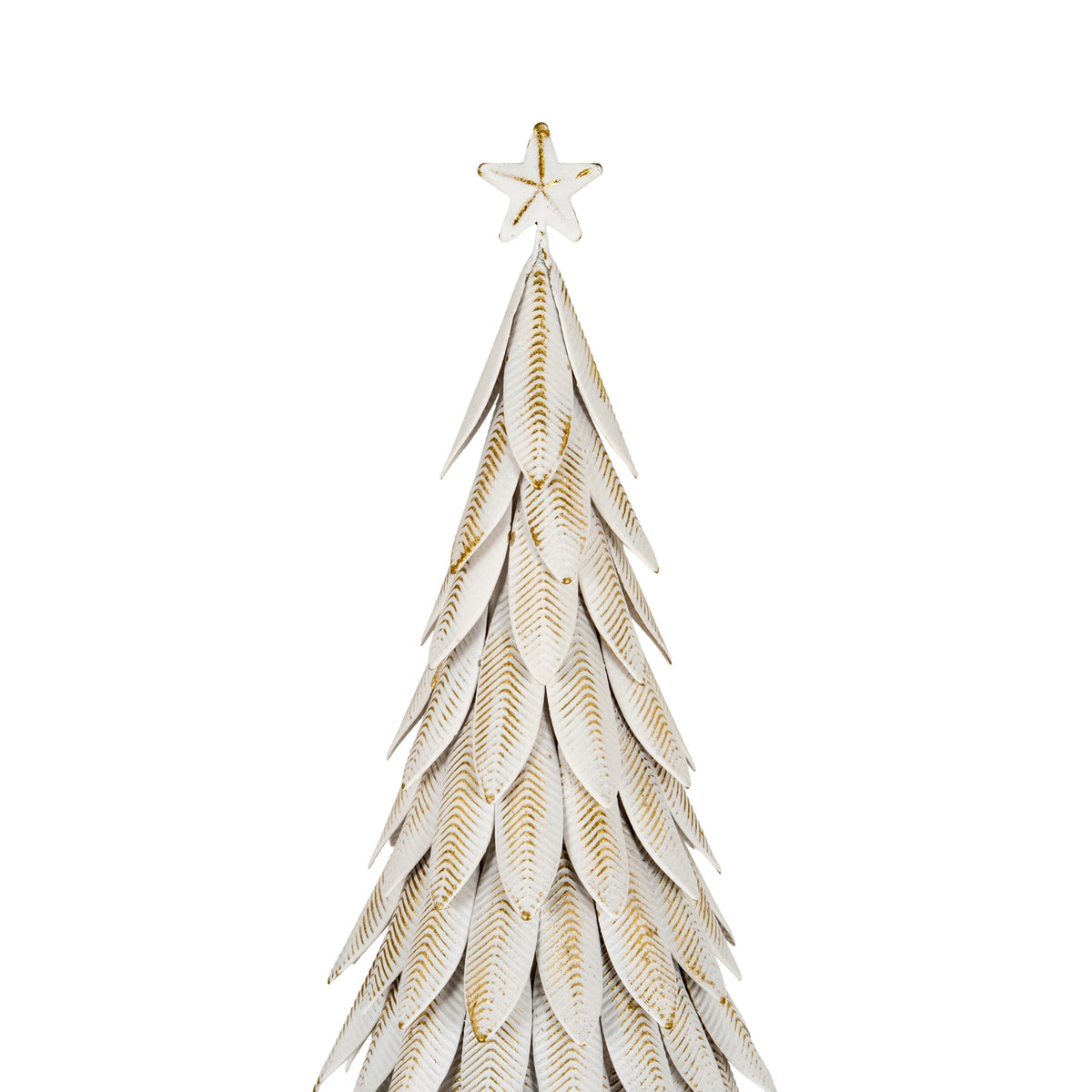 Large White Metal Christmas Tree on Wooden Stand