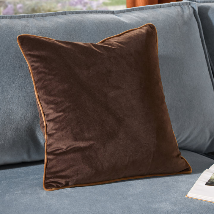 Meridian Velvet Cushion Chocolate/Caramel
