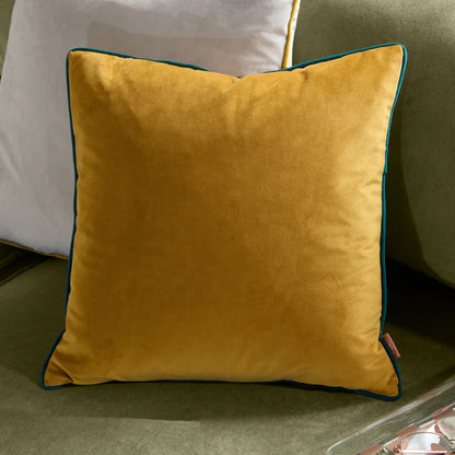 Meridian Velvet Cushion Ochre/Teal