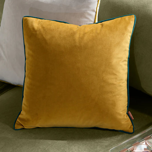Meridian Velvet Cushion Ochre/Teal