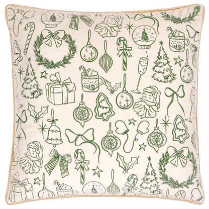 Merry Christmas Velvet Cushion Ecru Dark Green