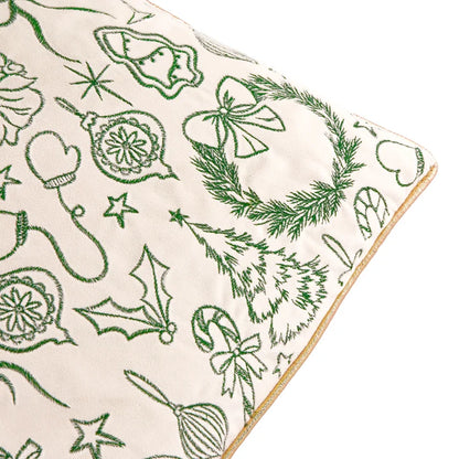 Merry Christmas Velvet Cushion Ecru Dark Green