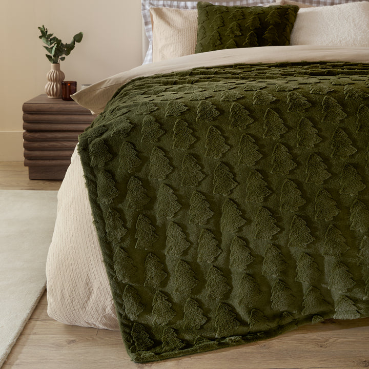 Pines Faux Fur Throw Forest Green