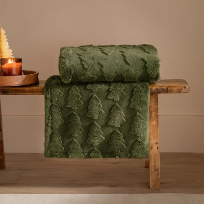 Pines Faux Fur Throw Forest Green