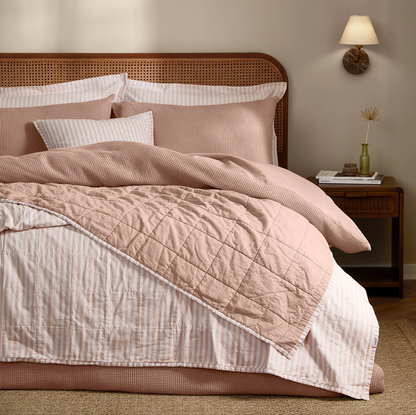Hebden Stipe Bedspread - Blush/Cotta
