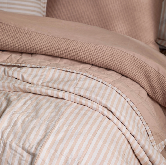 Hebden Stipe Bedspread - Blush/Cotta