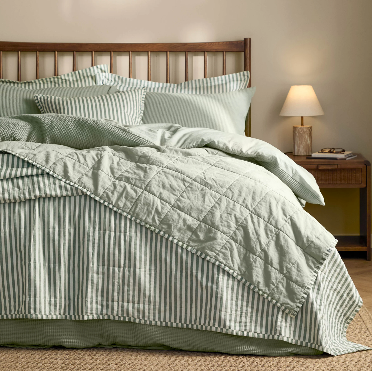 Hebden Stipe Bedspread - Forest/Bay Green