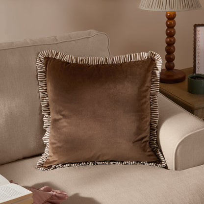 Solene Ruffle Matte Velvet Cushion Truffle