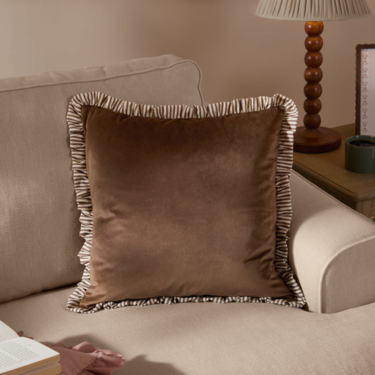 Solene Ruffle Matte Velvet Cushion Truffle