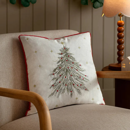 Twinkling Tree Embroidered Cushion Natural
