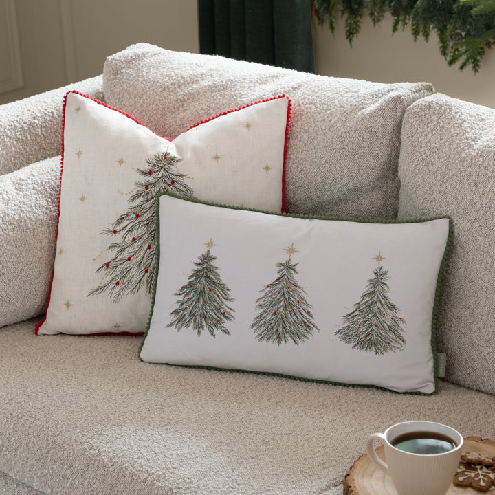 Twinkling Tree Trio Embroidered Cushion Green