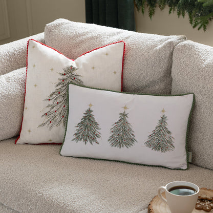Twinkling Tree Trio Embroidered Cushion Green
