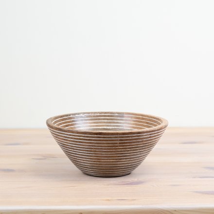 White Washed Lined Serving Bowl - Medium
