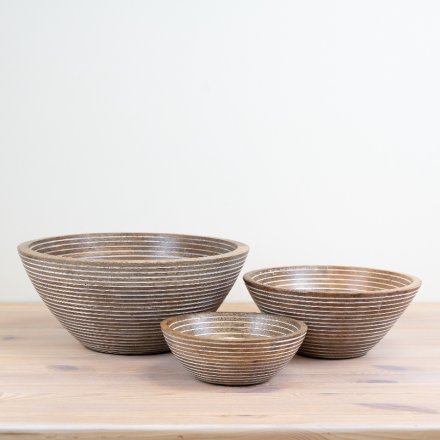 White Washed Lined Serving Bowl - Medium