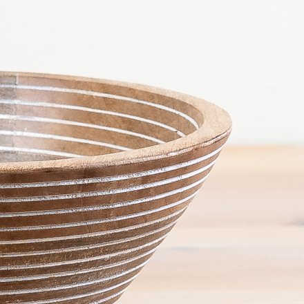 White Washed Lined Serving Bowl - Medium