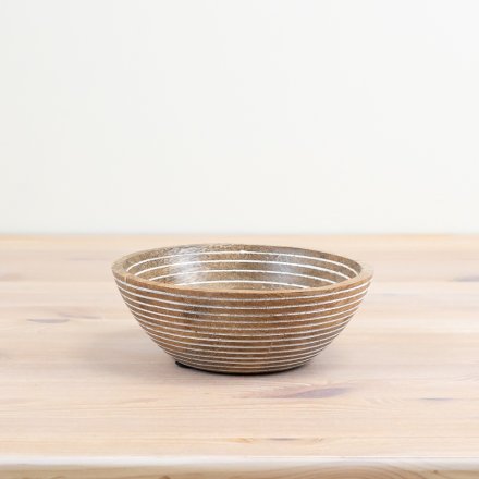 White Washed Lined Serving Bowl -  Small