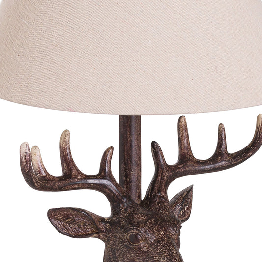 Stag Head Table Lamp With Linen Shade image 1