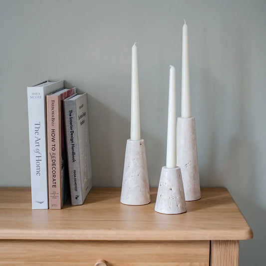 Argyll - Travertine Conical Shaped Candlestick Holder