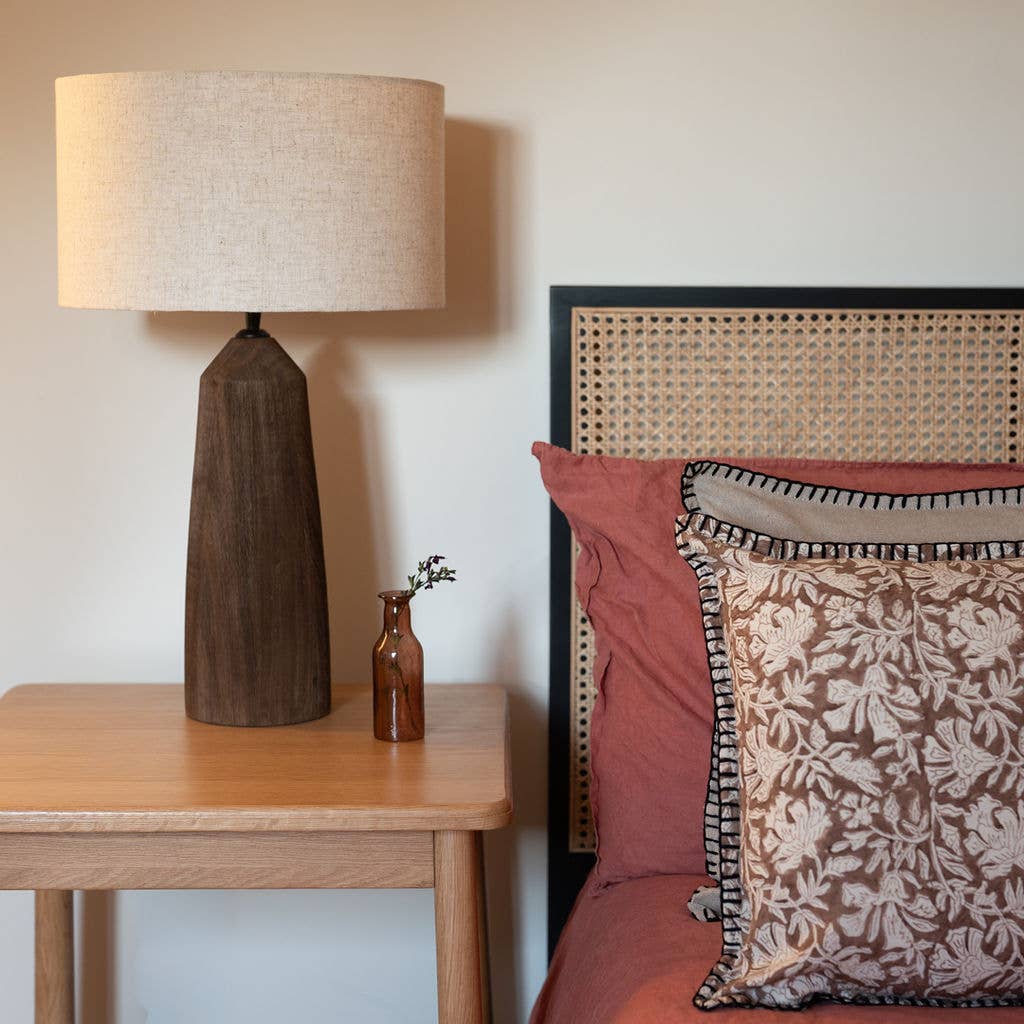 Tormarton - Chocolate Brown Rustic Wooden Table Lamp with Linen Shade