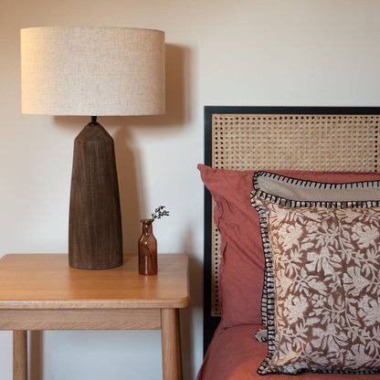 Tormarton - Chocolate Brown Rustic Wooden Table Lamp with Linen Shade