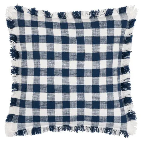 Barton Check Fringed Cushion Navy image 0