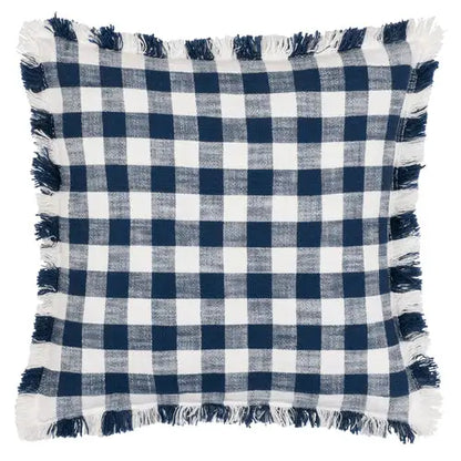 Barton Check Fringed Cushion Navy image 0