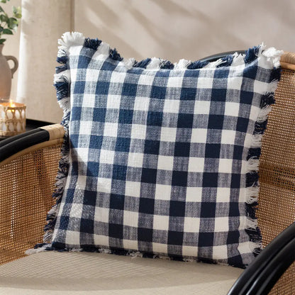 Barton Check Fringed Cushion Navy image 4